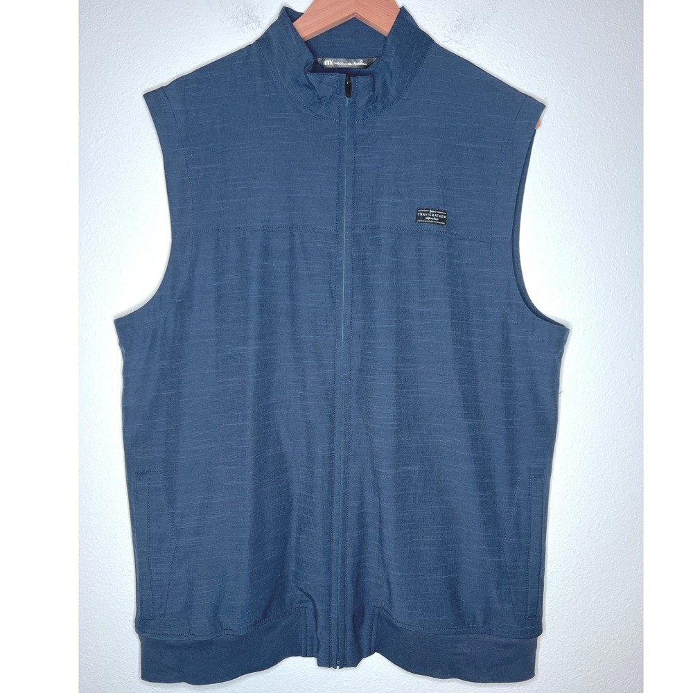 Travis Mathew Men's Blue Full Zip Golf Vest Lightweight Slub Stretch Pockets